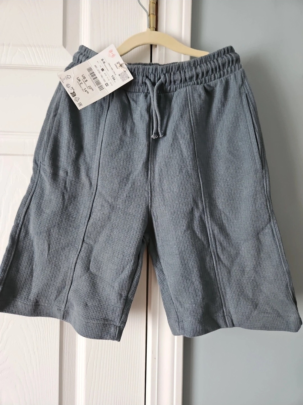 Zara Kids Textured Drawstring Shorts in Slate Blue